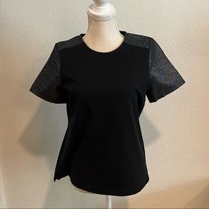 J. Crew Black Blouse w/ Shimmer Shoulders and Exposed Back Zipper